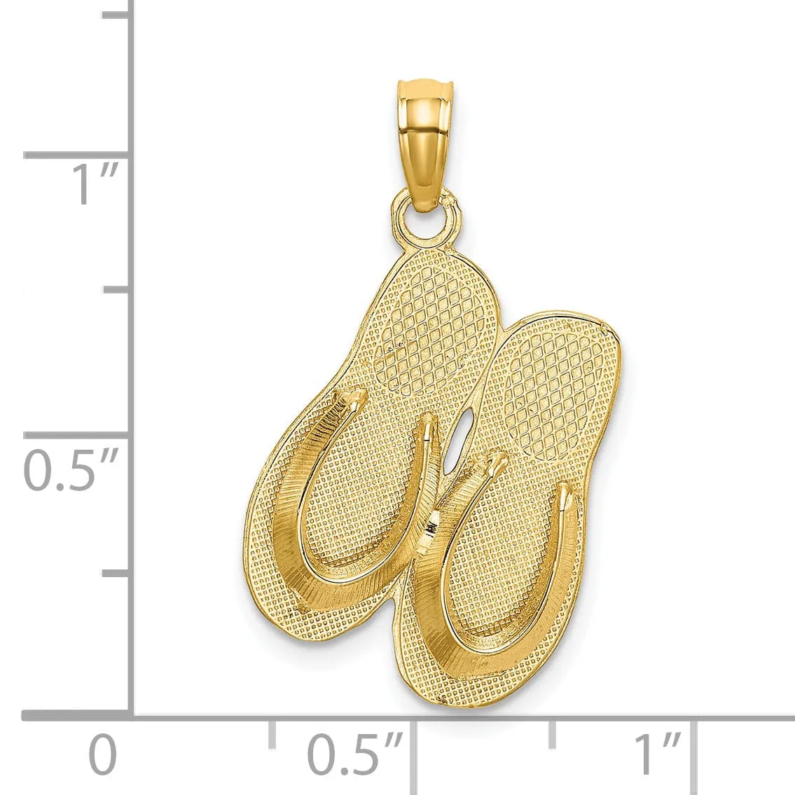 14k Yellow Gold Polished Textured Finish 3-Dimensional HAWAII ALOHA Double Flip-Flop Sandle Charm Pendant