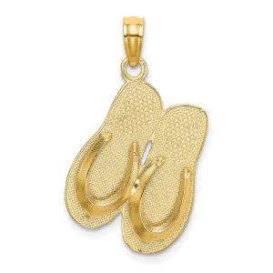 14k Yellow Gold Polished Textured Finish 3-Dimensional HAWAII ALOHA Double Flip-Flop Sandle Charm Pendant