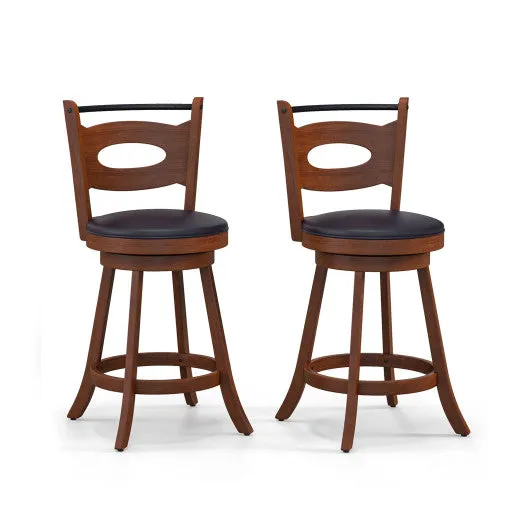 2 Pieces 24/29 inch Swivel Bar Stools with Curved Backrest and Seat Cushions-24 inches