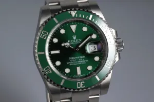 2015 Rolex Green Submariner 116610LV with Box and Papers MINT