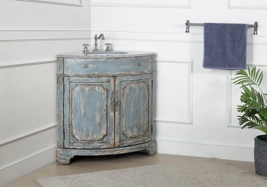 24 Inch Triadsville Freestanding Distressed Rustic Gray Beach Style Corner Bathroom Sink Vanity