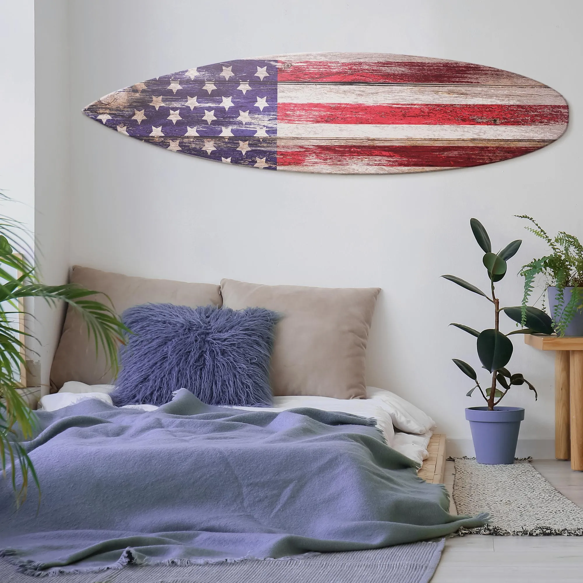 American Flag Surfboard Plaque Wall Decor - 60"x15"