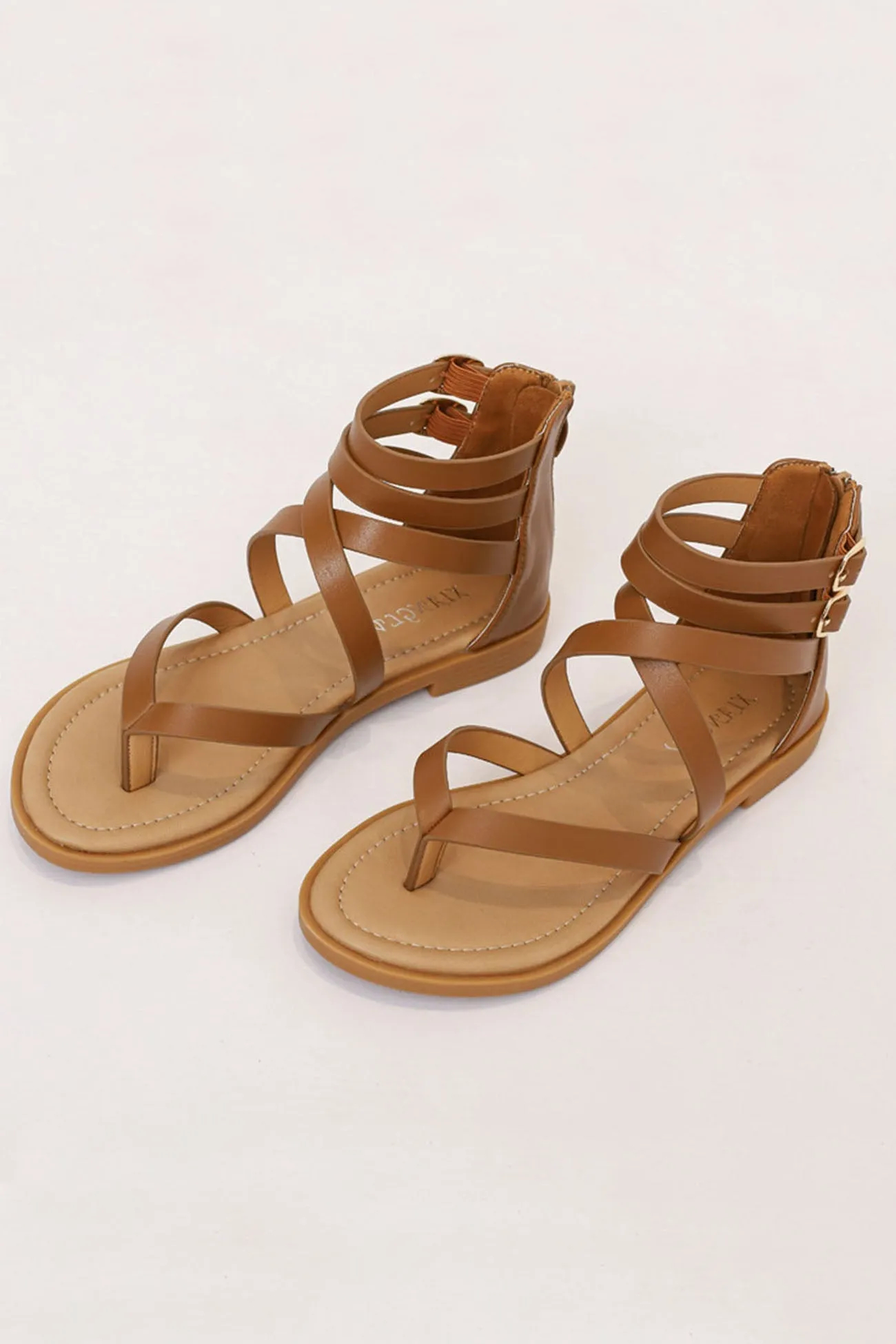 Amozae-Buckle Ankle Strap Zipper Thong Sandals