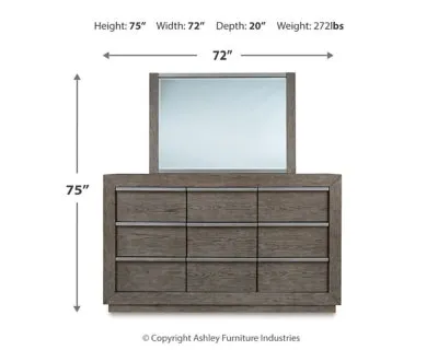 Anibecca California King Bookcase Bed with Mirrored Dresser and Chest