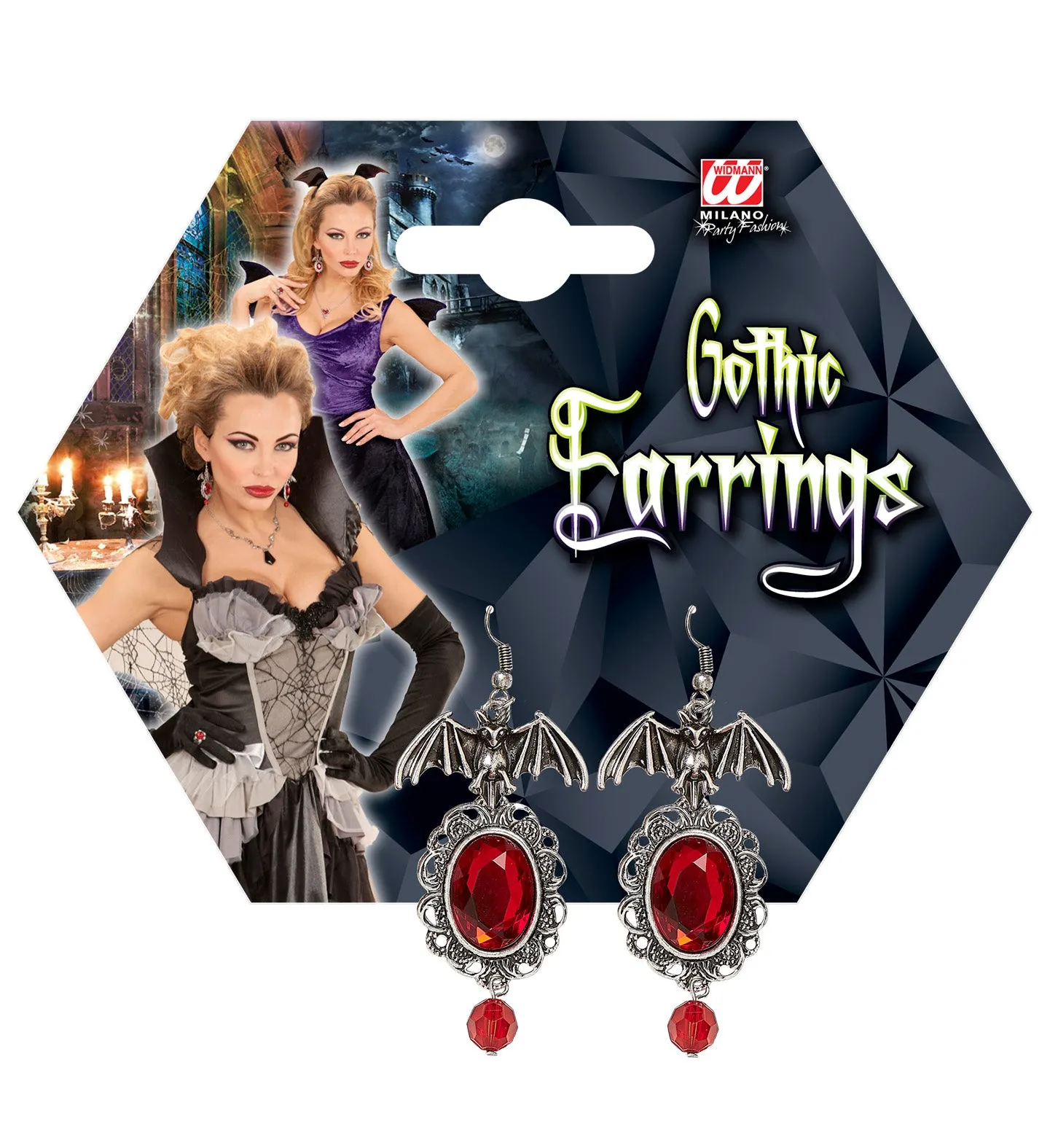 Bat Costume Earrings with Red Gemstone