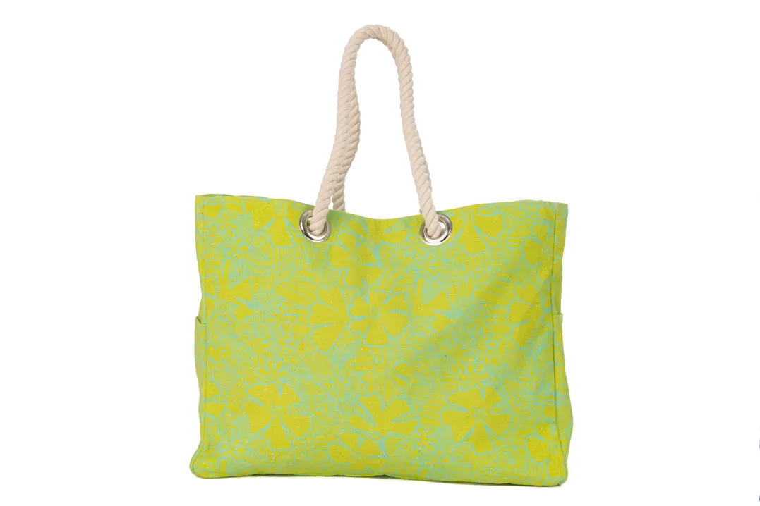 Beach Bag - Green Plumeria