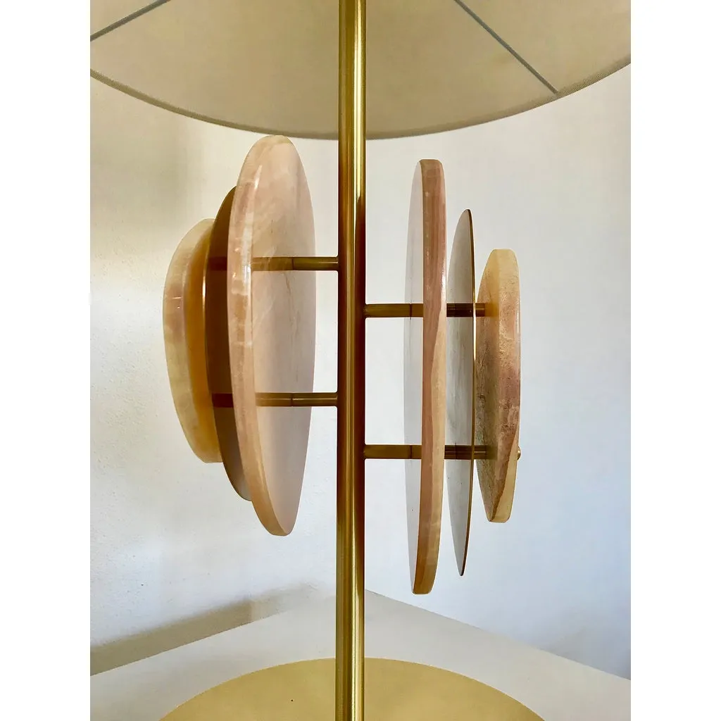 Bespoke Italian Organic Modern Amber Onyx Satin Brass Satellite Table Lamp