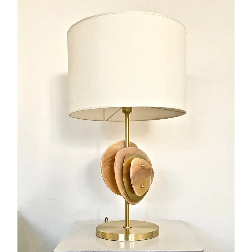 Bespoke Italian Organic Modern Amber Onyx Satin Brass Satellite Table Lamp