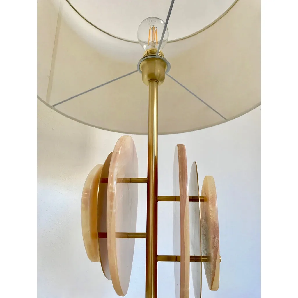 Bespoke Italian Organic Modern Amber Onyx Satin Brass Satellite Table Lamp