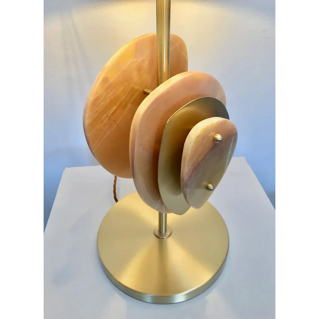 Bespoke Italian Organic Modern Amber Onyx Satin Brass Satellite Table Lamp