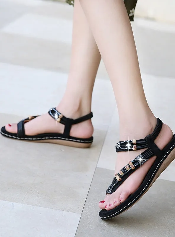 Bohemian Retro Rhinestone Beaded Sandals