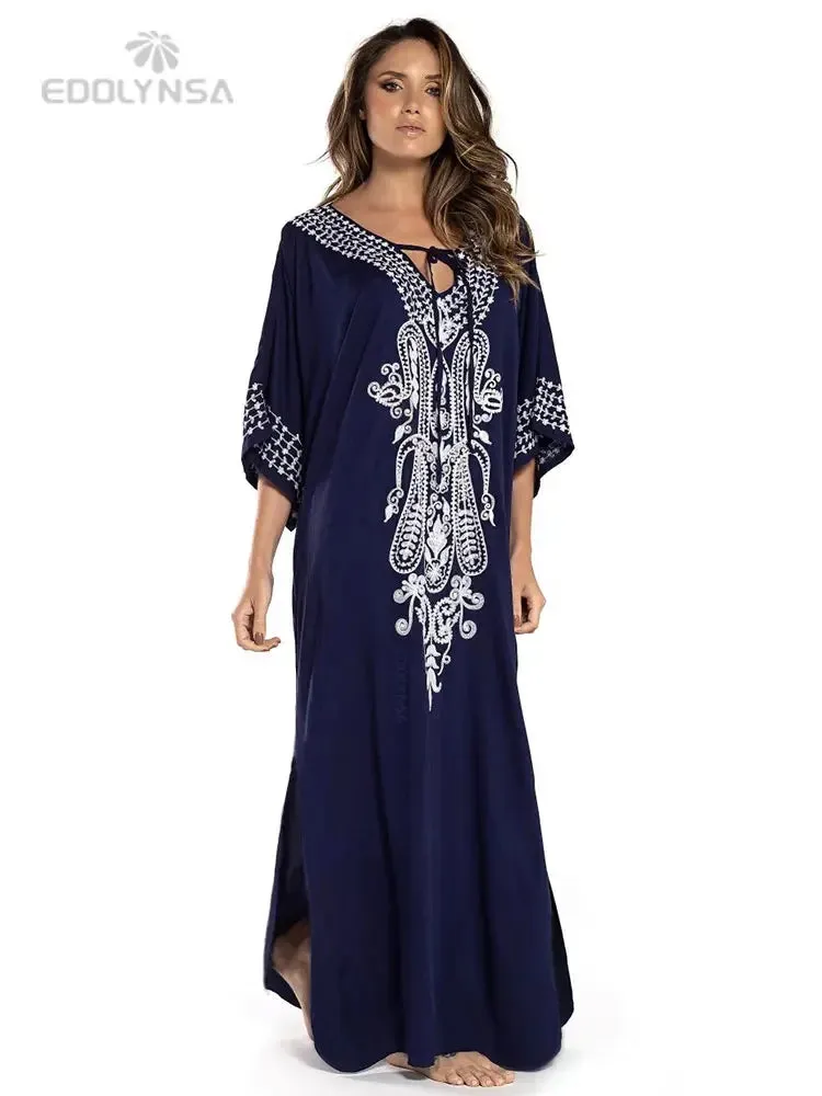 Boho Quick-drying Long Kaftan Burkini Cover-up Plus Size Summer Beachwear