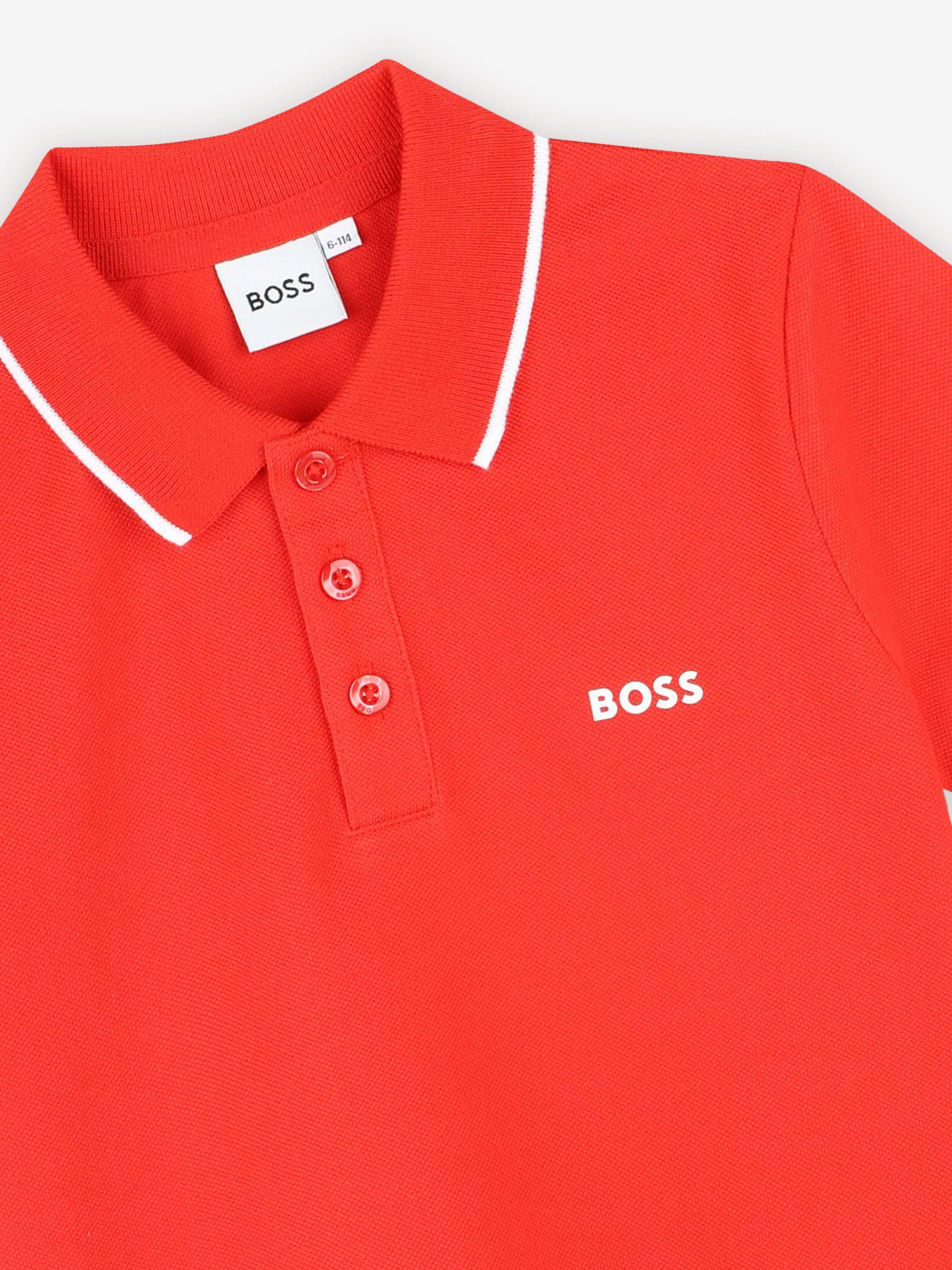 BOSS Boys Logo Print Polo Shirt in Red