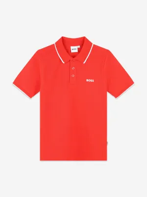 BOSS Boys Logo Print Polo Shirt in Red