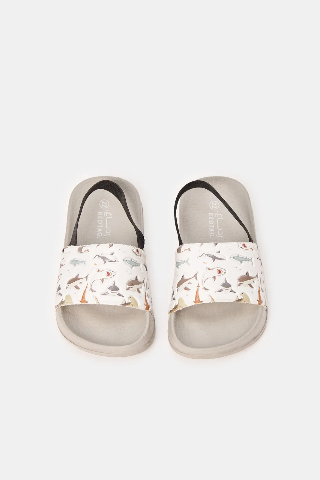 Boys Grey Shark Print Slide With Backstrap