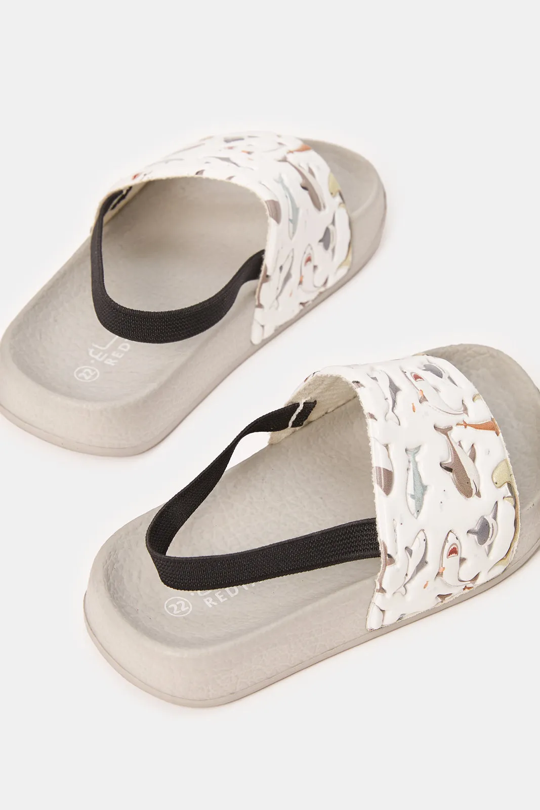 Boys Grey Shark Print Slide With Backstrap