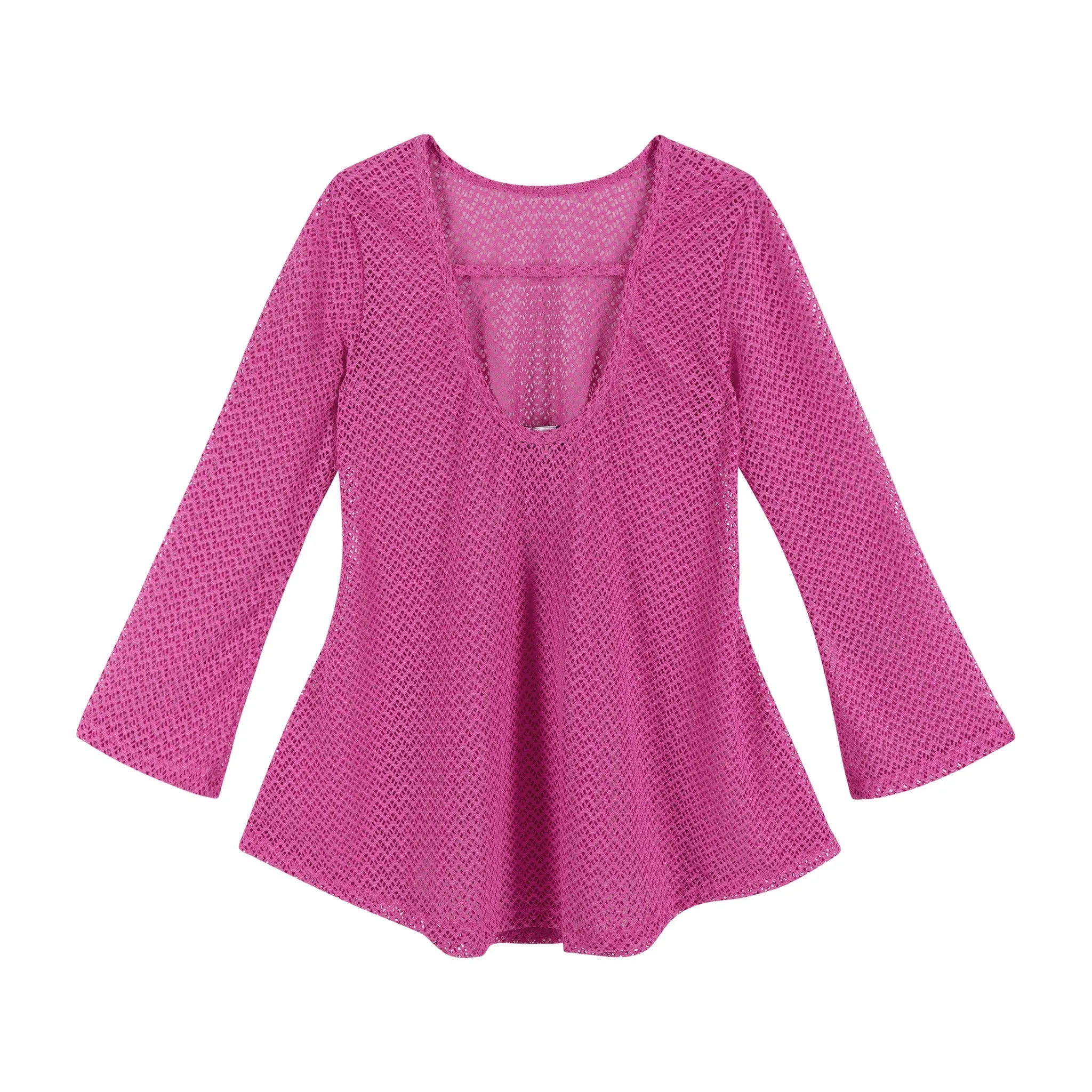 Crochet Long Sleeve Cover-up (size 7 -16 Years)| Hot Pink