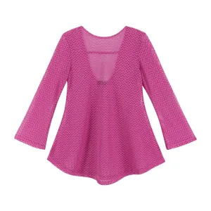 Crochet Long Sleeve Cover-up (size 7 -16 Years)| Hot Pink