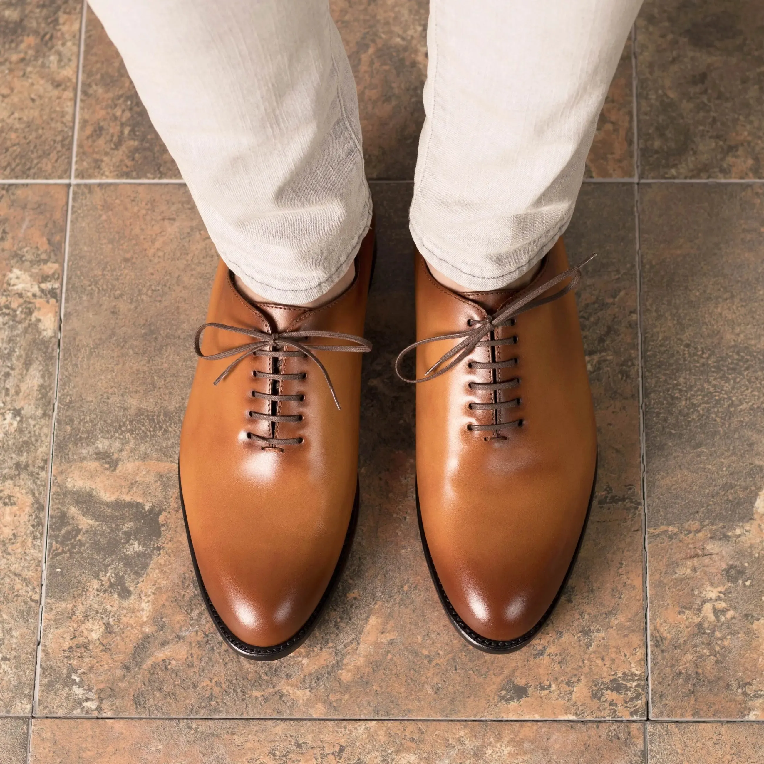 DapperFam Giuliano in Cognac Men's Italian Leather Whole Cut