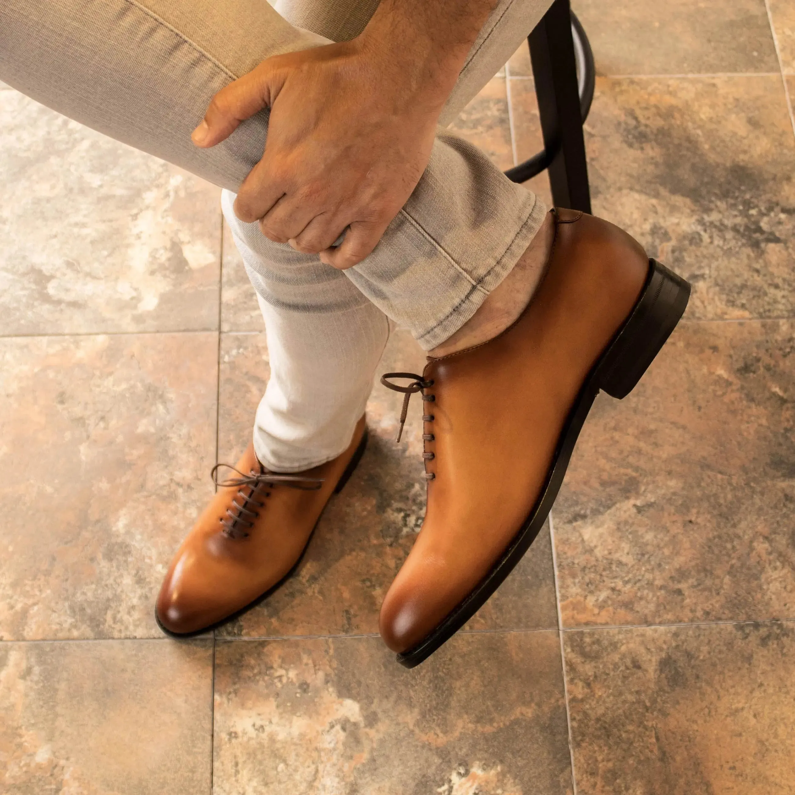 DapperFam Giuliano in Cognac Men's Italian Leather Whole Cut