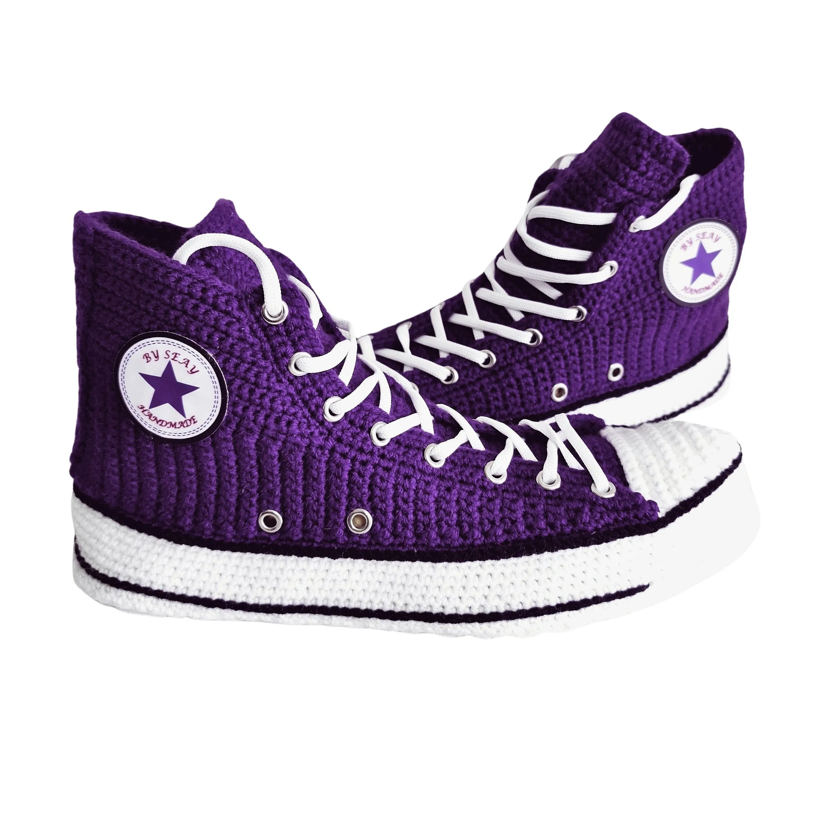 Dark Purple Converse Crochet Custom Slippers Custom Sneakers Plush Shoes