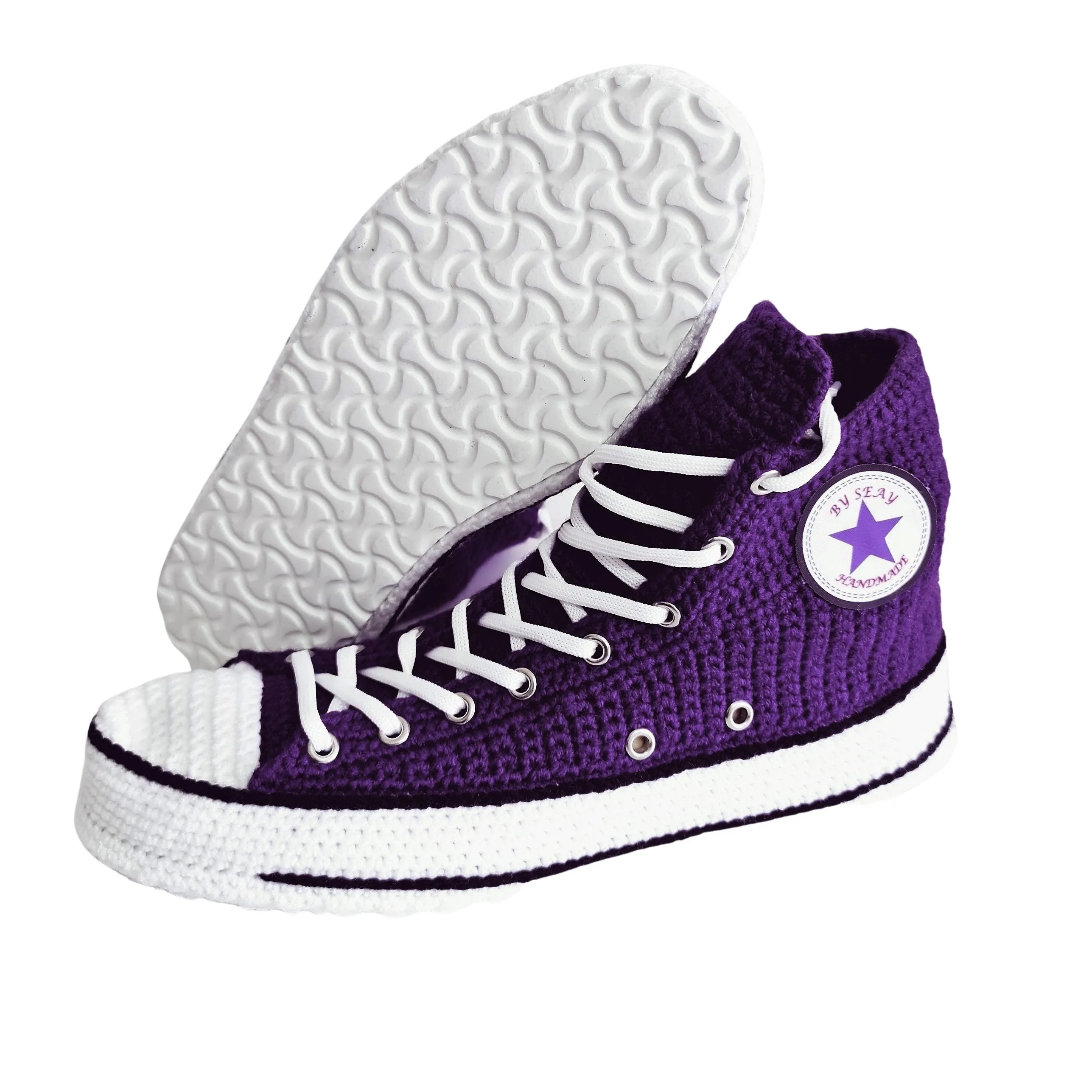 Dark Purple Converse Crochet Custom Slippers Custom Sneakers Plush Shoes