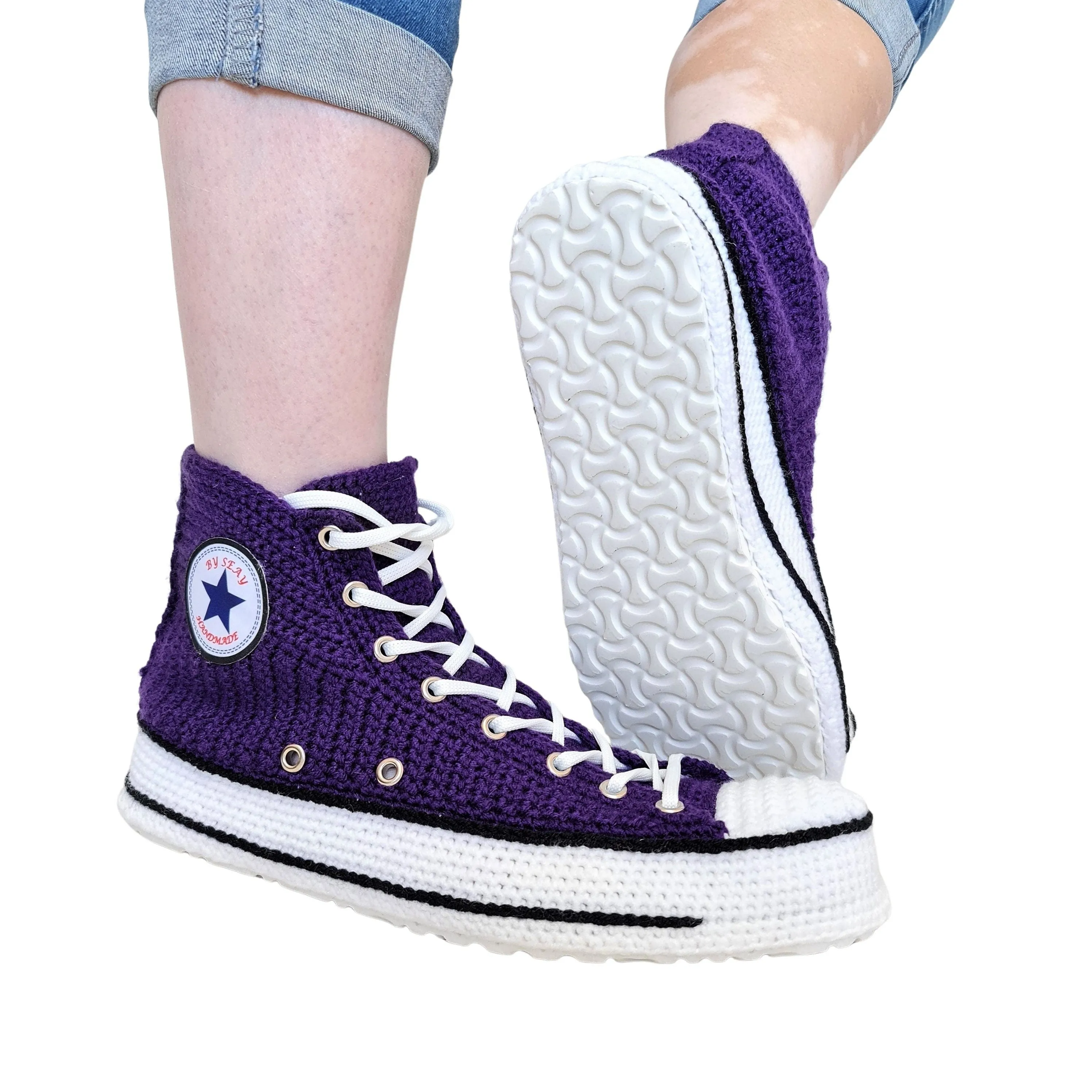 Dark Purple Converse Crochet Custom Slippers Custom Sneakers Plush Shoes