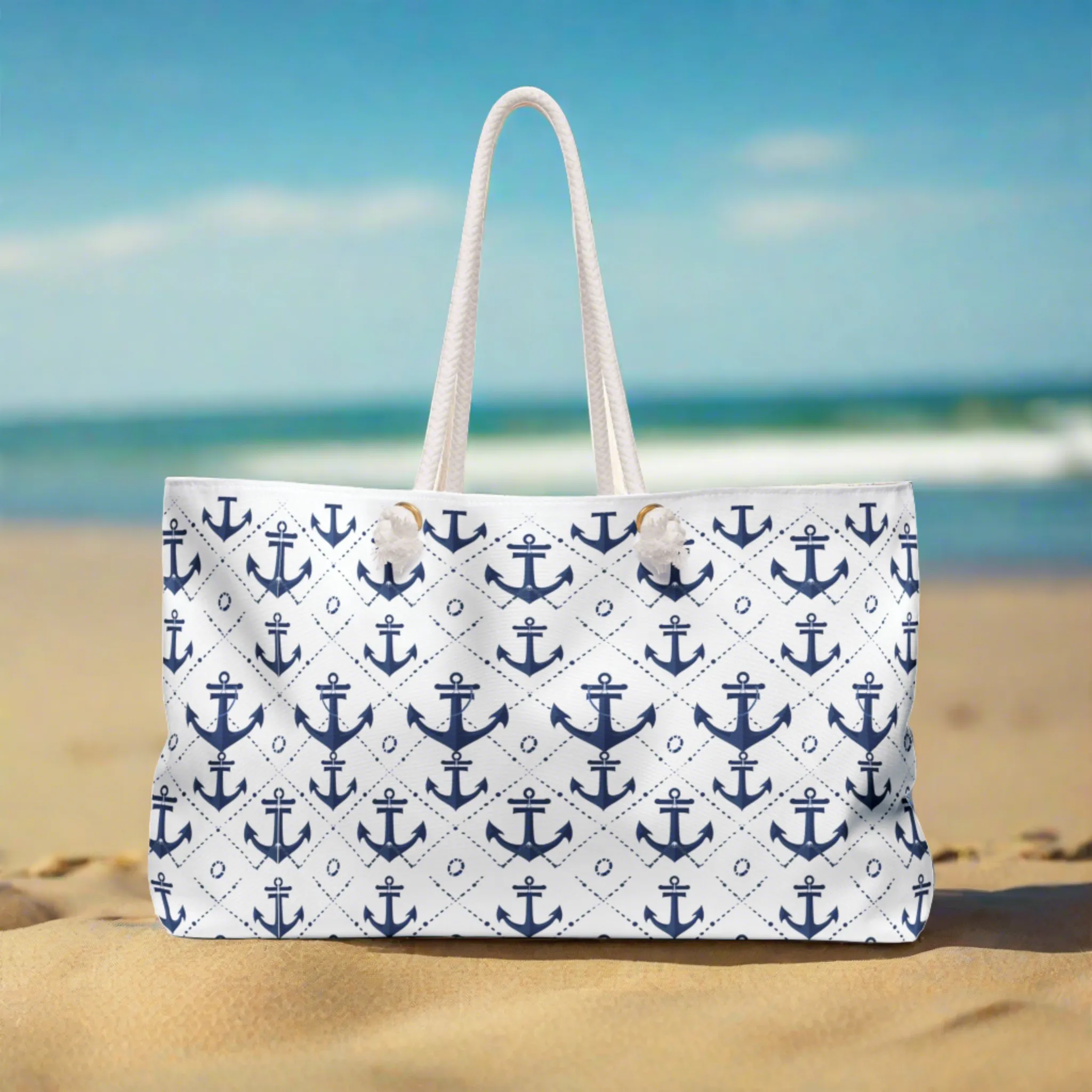 Deluxe Nautical Tote & Beach Bag with Elegant Navy Design (24" × 13" x 5.5")