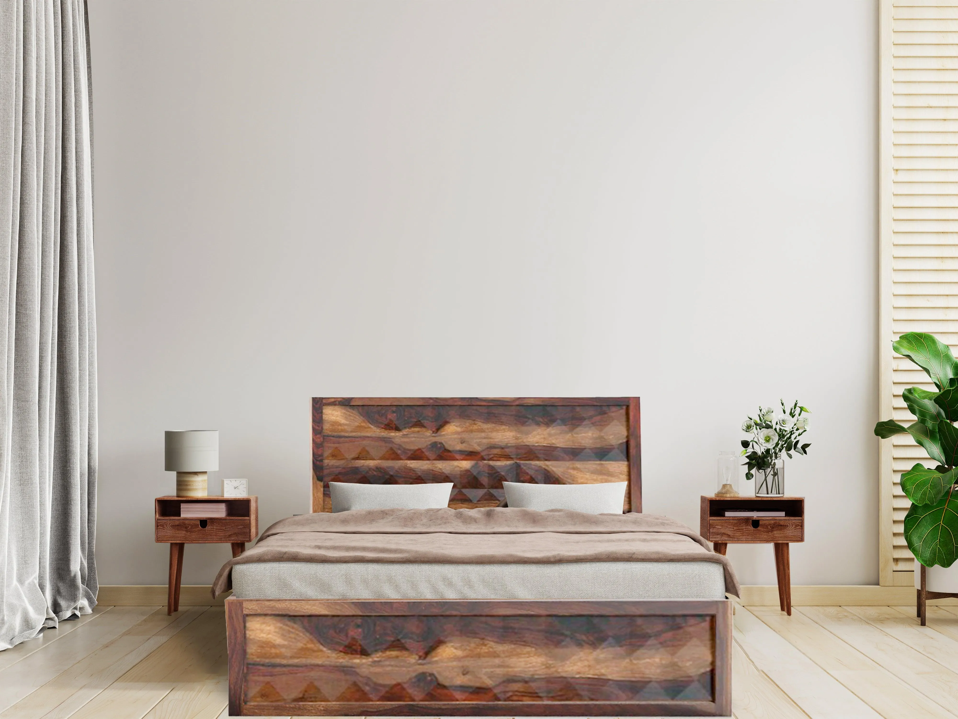 DIMOND BED QUEEN Sheesham Wood (Honey Finish)