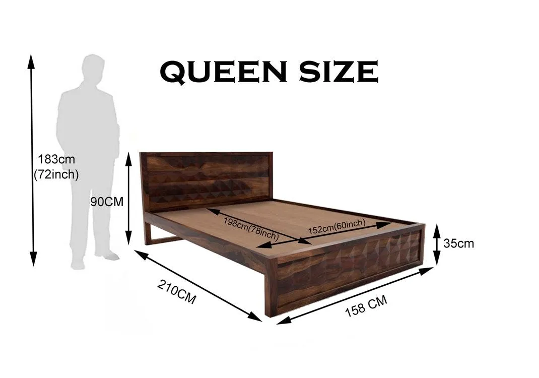 DIMOND BED QUEEN Sheesham Wood (Honey Finish)