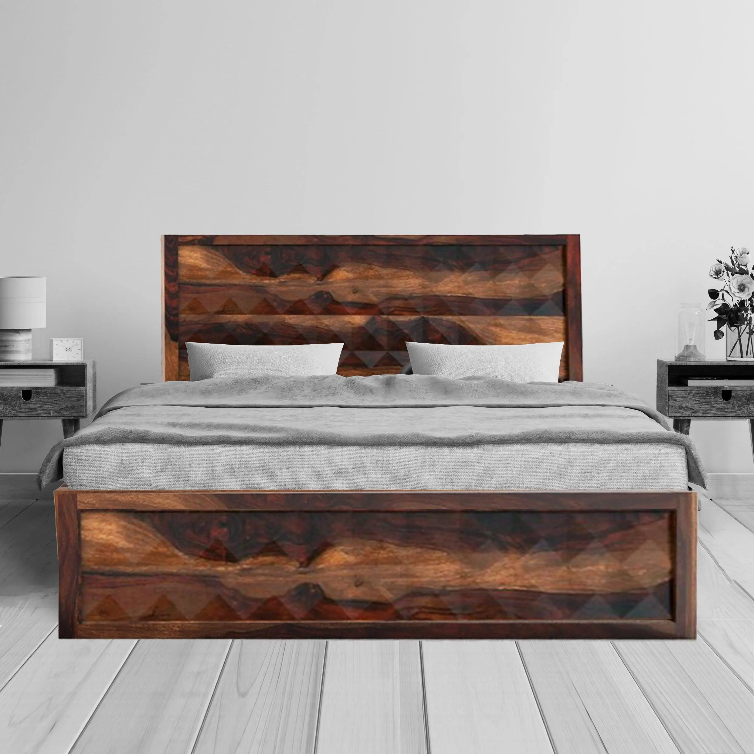 DIMOND BED QUEEN Sheesham Wood (Honey Finish)