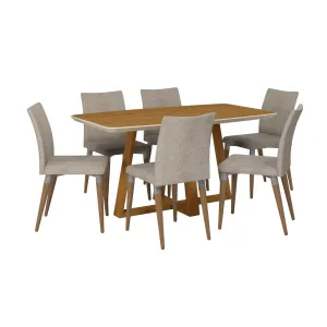 Duffy 62.99 Modern Rectangle Dining Table and Charles Dining Chair in Cinnamon Off White and Grey - Set of 7