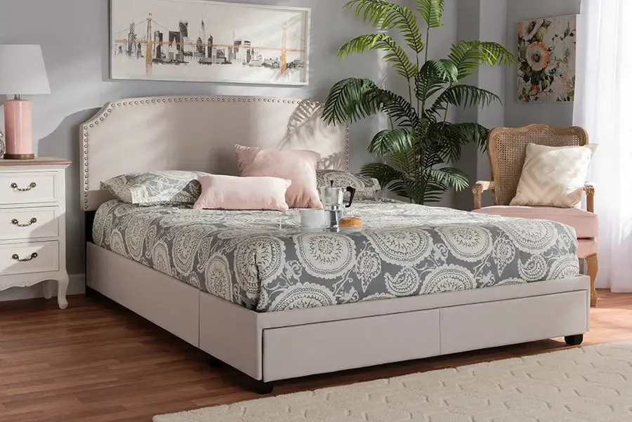 Elena Beige Fabric Upholstered 2-Drawer Platform Storage Bed (Queen)