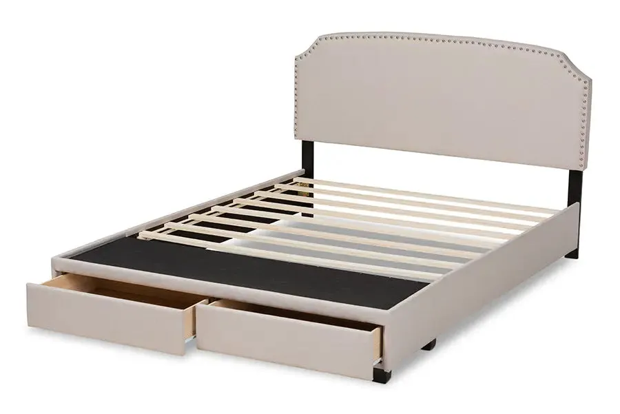 Elena Beige Fabric Upholstered 2-Drawer Platform Storage Bed (Queen)