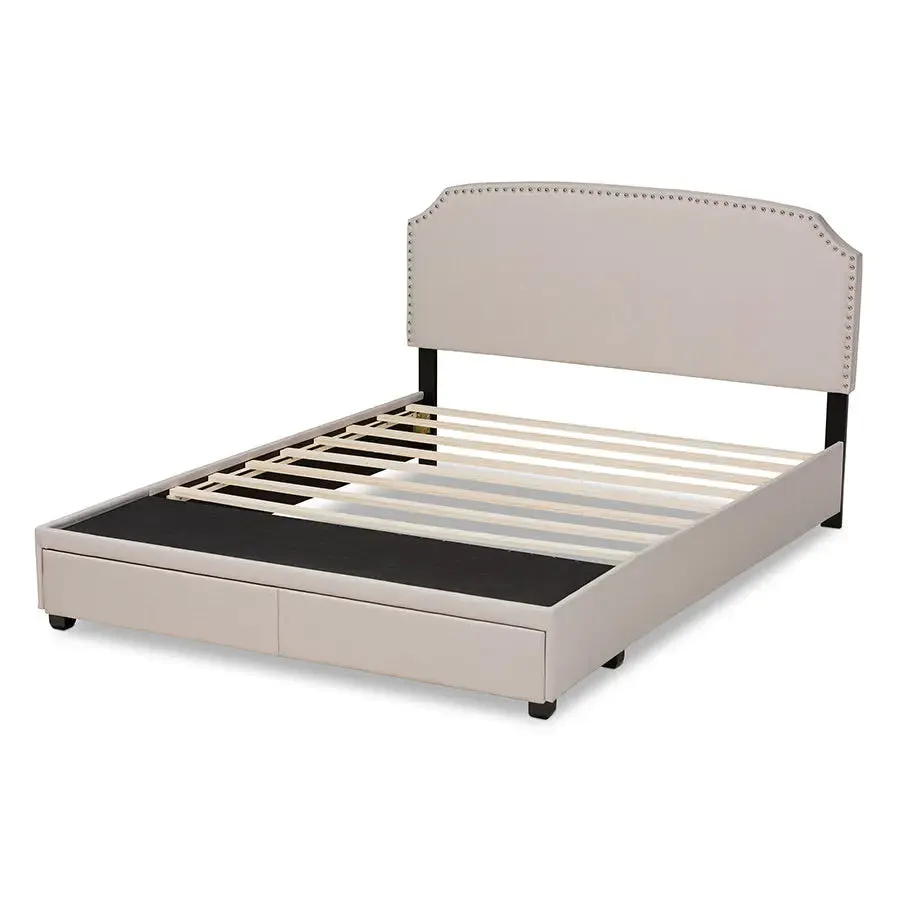 Elena Beige Fabric Upholstered 2-Drawer Platform Storage Bed (Queen)