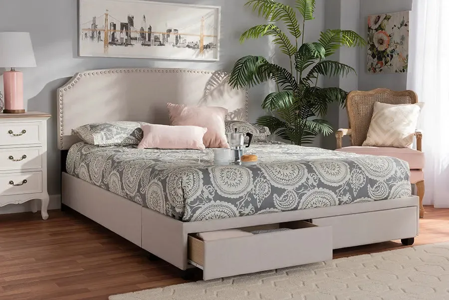 Elena Beige Fabric Upholstered 2-Drawer Platform Storage Bed (Queen)