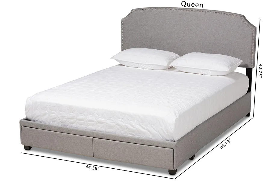 Elena Light Gray Fabric 2-Drawer Platform Storage Bed (Queen)