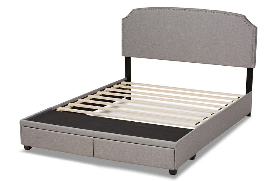 Elena Light Gray Fabric 2-Drawer Platform Storage Bed (Queen)