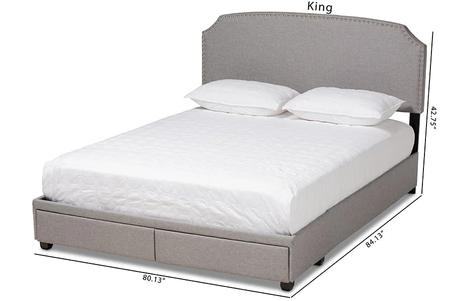 Elena Light Gray Fabric 2-Drawer Platform Storage Bed (Queen)