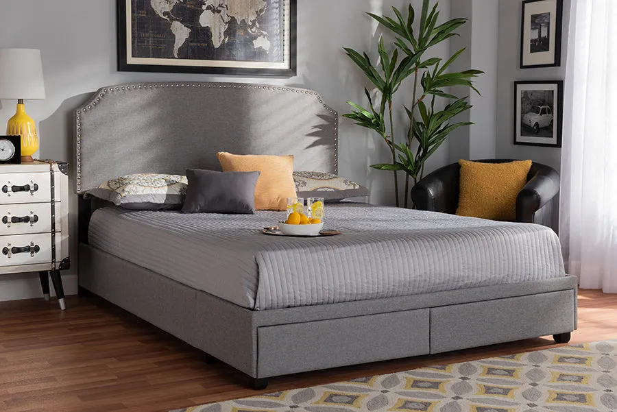 Elena Light Gray Fabric 2-Drawer Platform Storage Bed (Queen)