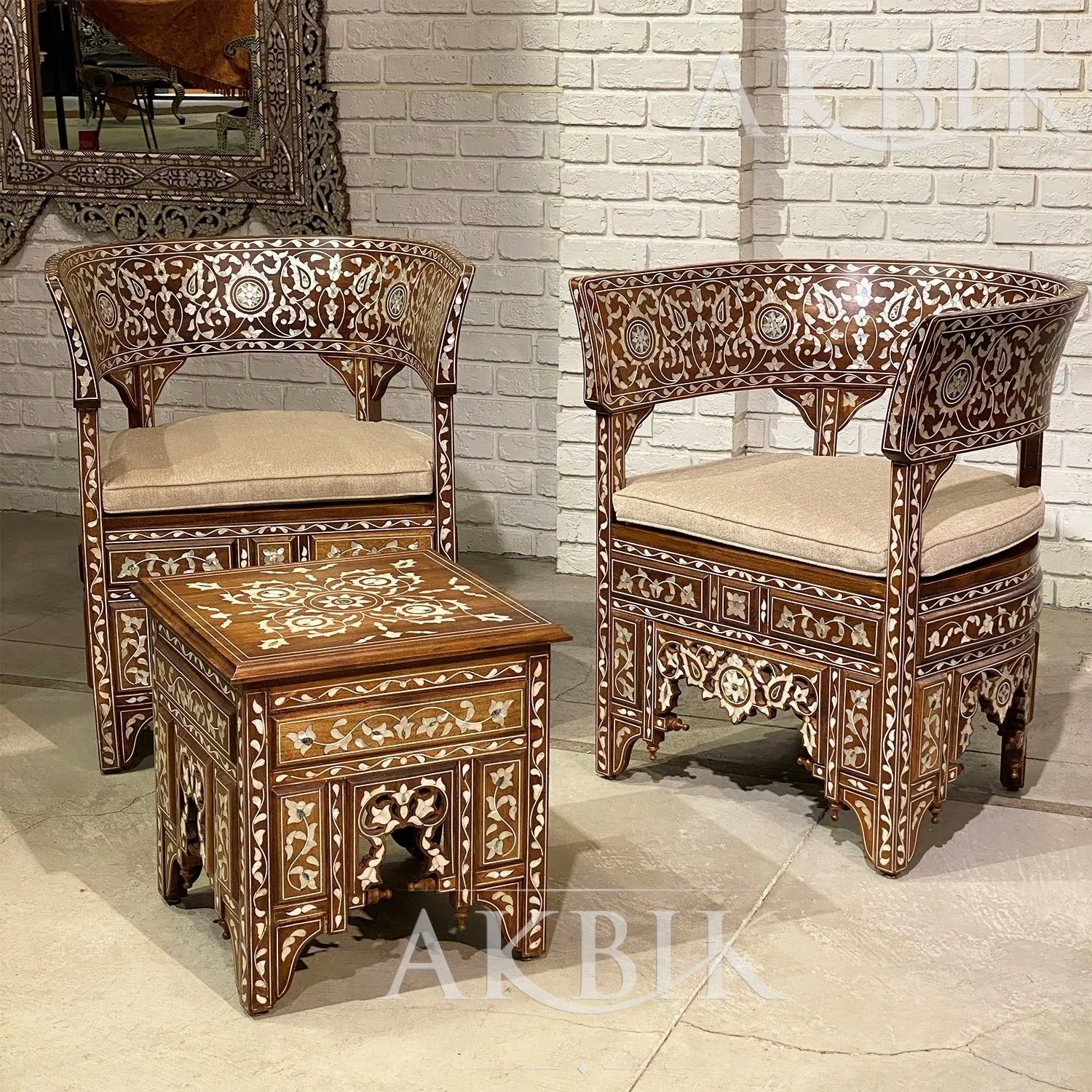 Exquisite Levantine Mother of Pearl Chair Set