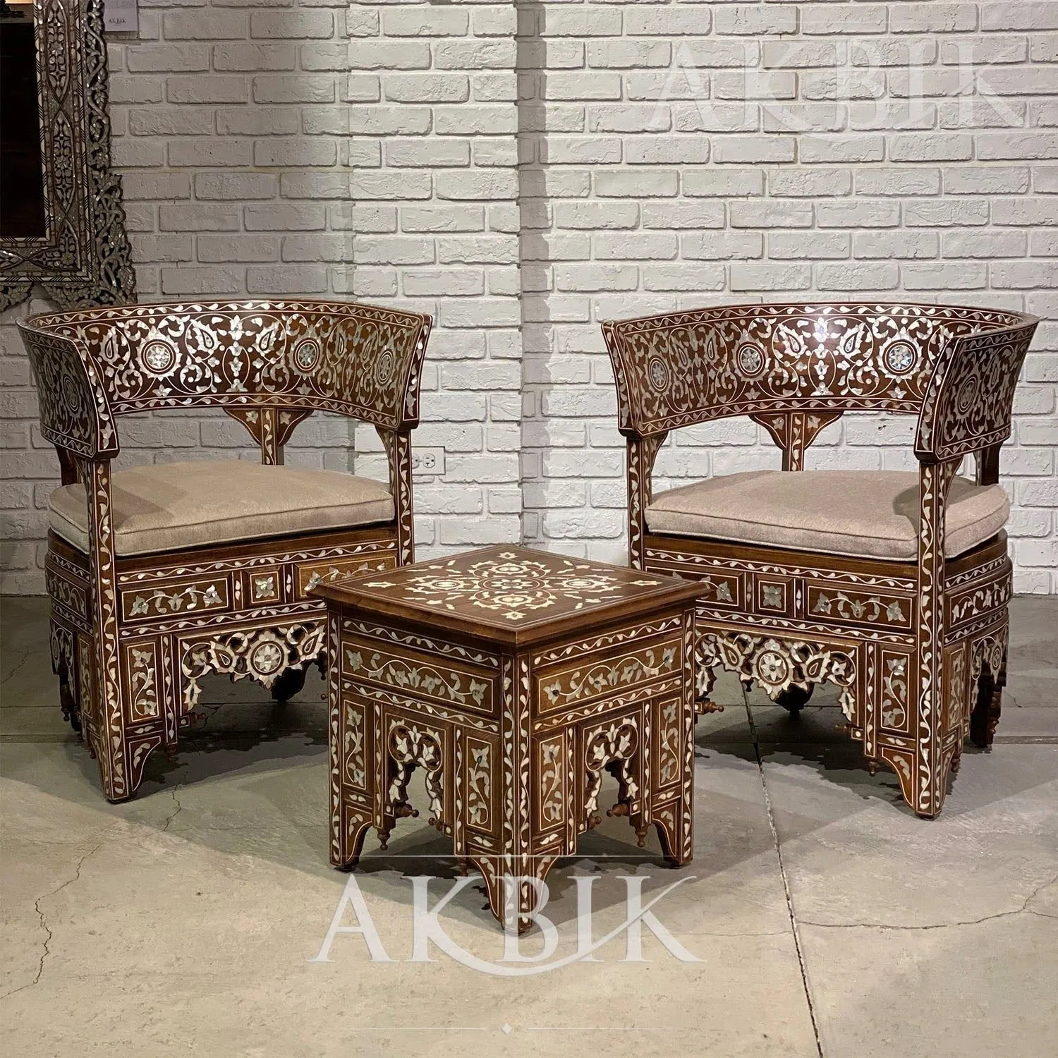 Exquisite Levantine Mother of Pearl Chair Set