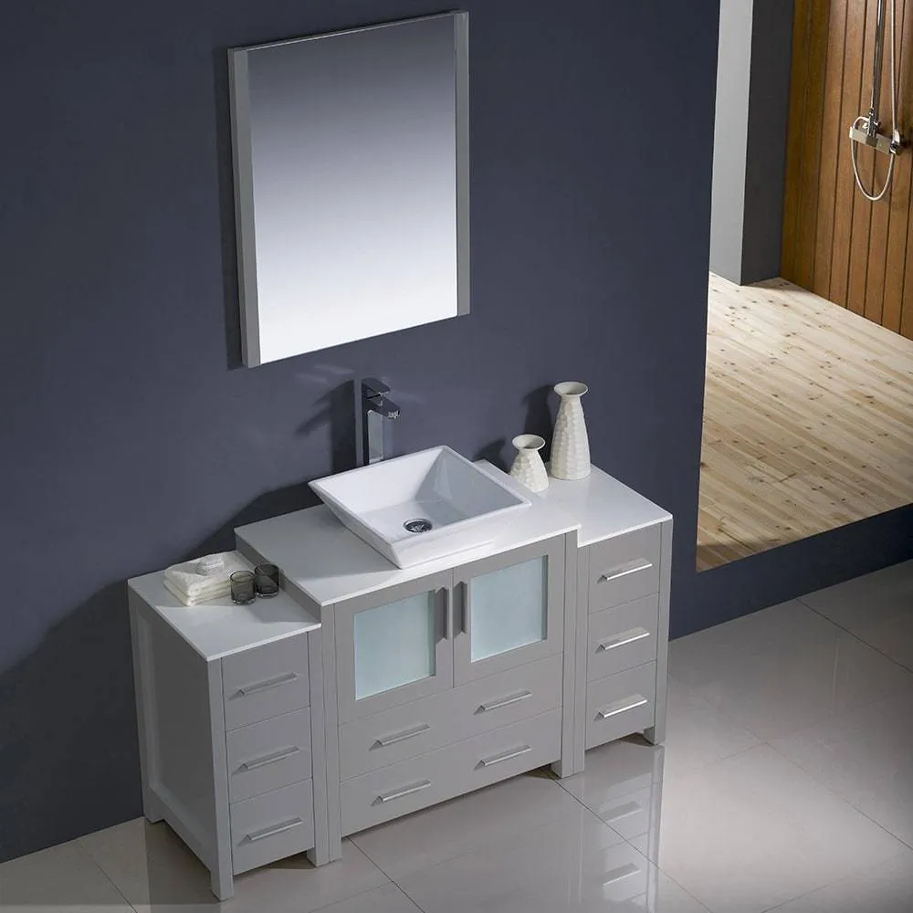 Fresca FVN62-123012GR-VSL Torino 54" Grey Modern Bathroom Vanity with 2 Side Cabinets & Vessel Sink