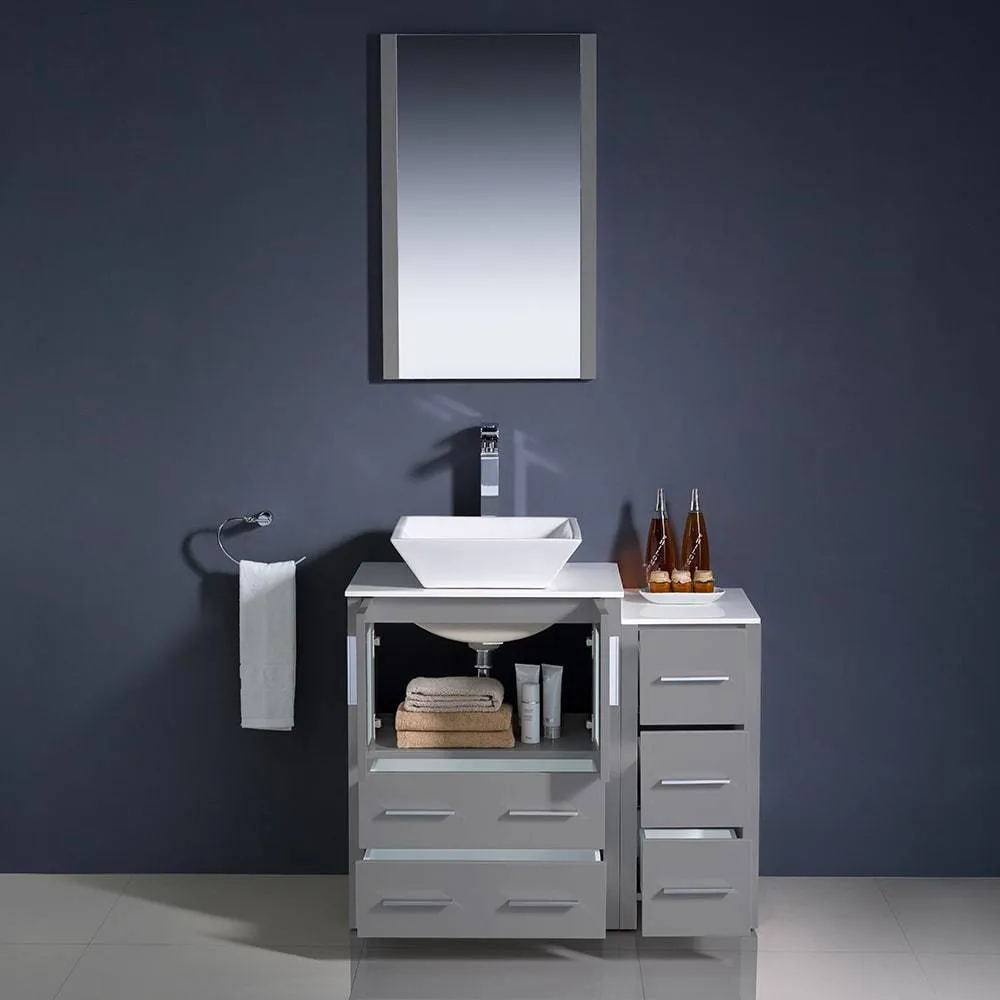 Fresca FVN62-2412GR-VSL Torino 36" Grey Modern Bathroom Vanity with Side Cabinet & Vessel Sink