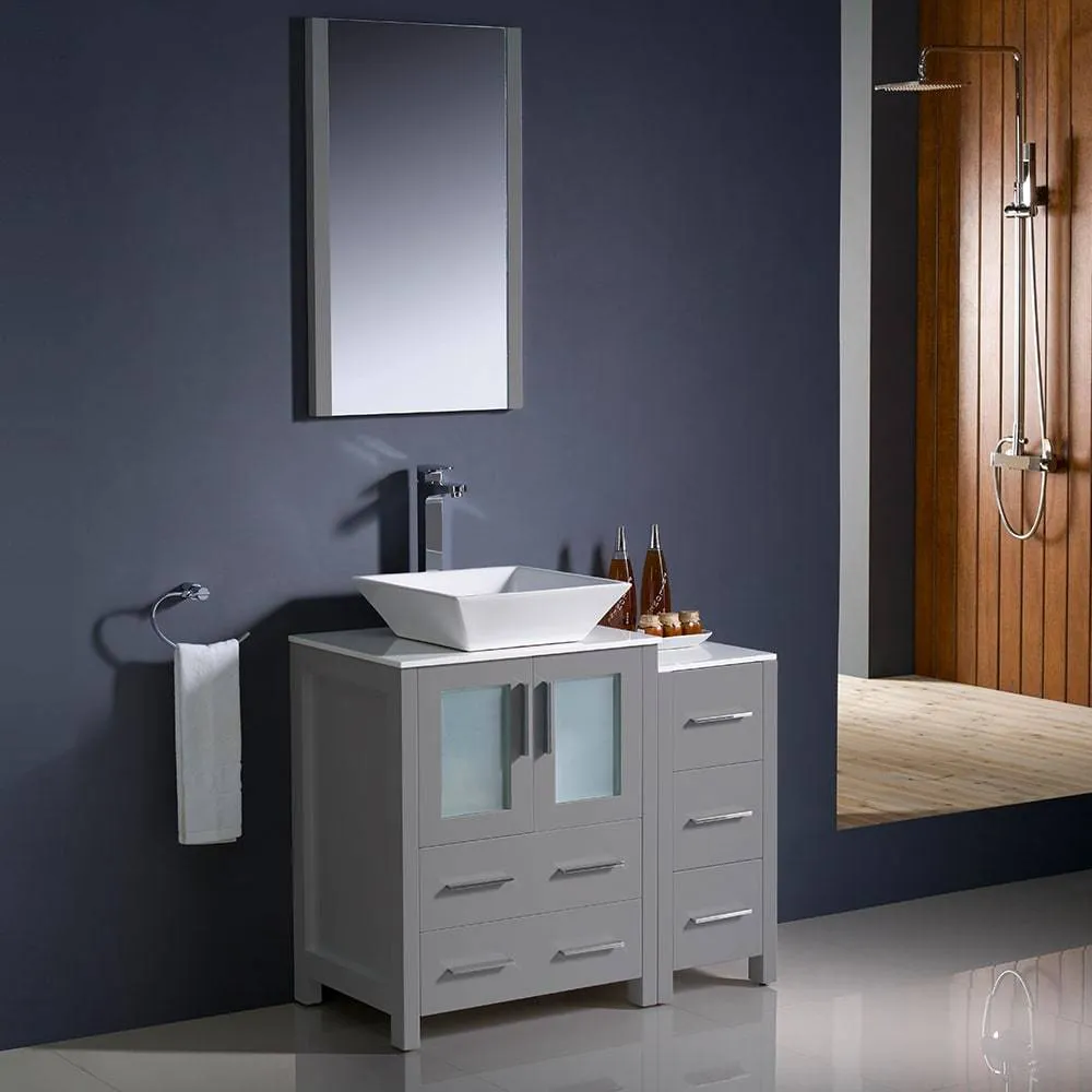 Fresca FVN62-2412GR-VSL Torino 36" Grey Modern Bathroom Vanity with Side Cabinet & Vessel Sink