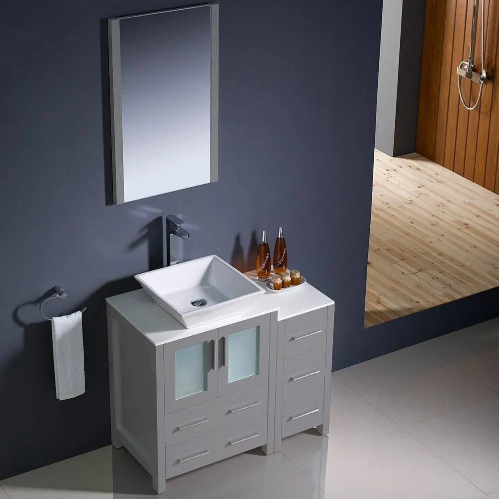 Fresca FVN62-2412GR-VSL Torino 36" Grey Modern Bathroom Vanity with Side Cabinet & Vessel Sink