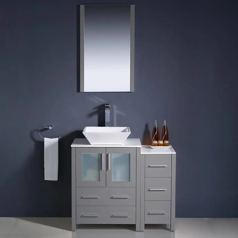 Fresca FVN62-2412GR-VSL Torino 36" Grey Modern Bathroom Vanity with Side Cabinet & Vessel Sink