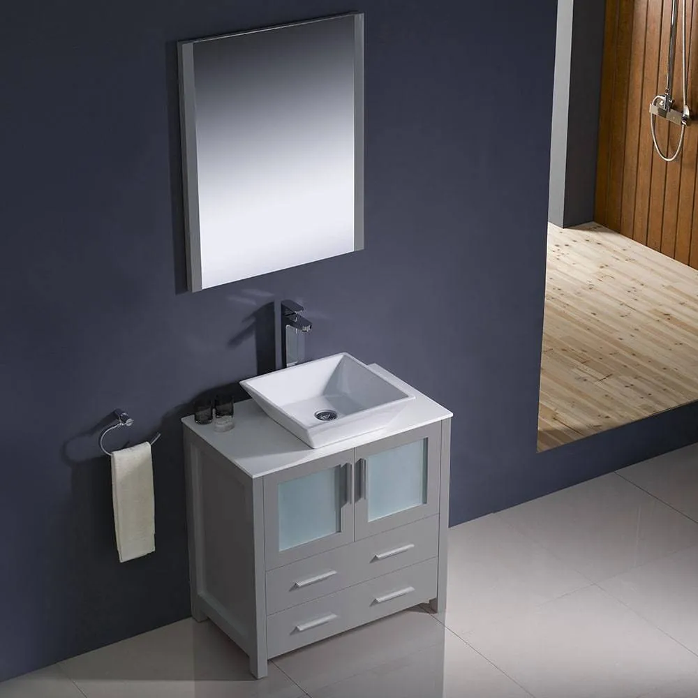 Fresca FVN6230GR-VSL Torino 30" Grey Modern Bathroom Vanity with Vessel Sink