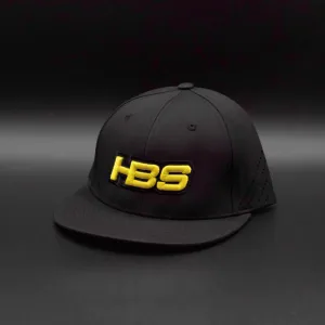 HB Sports (HBS Logo) Exclusive ES471 Fitted Flexfit Baseball and Softball Hat: Black & Yellow