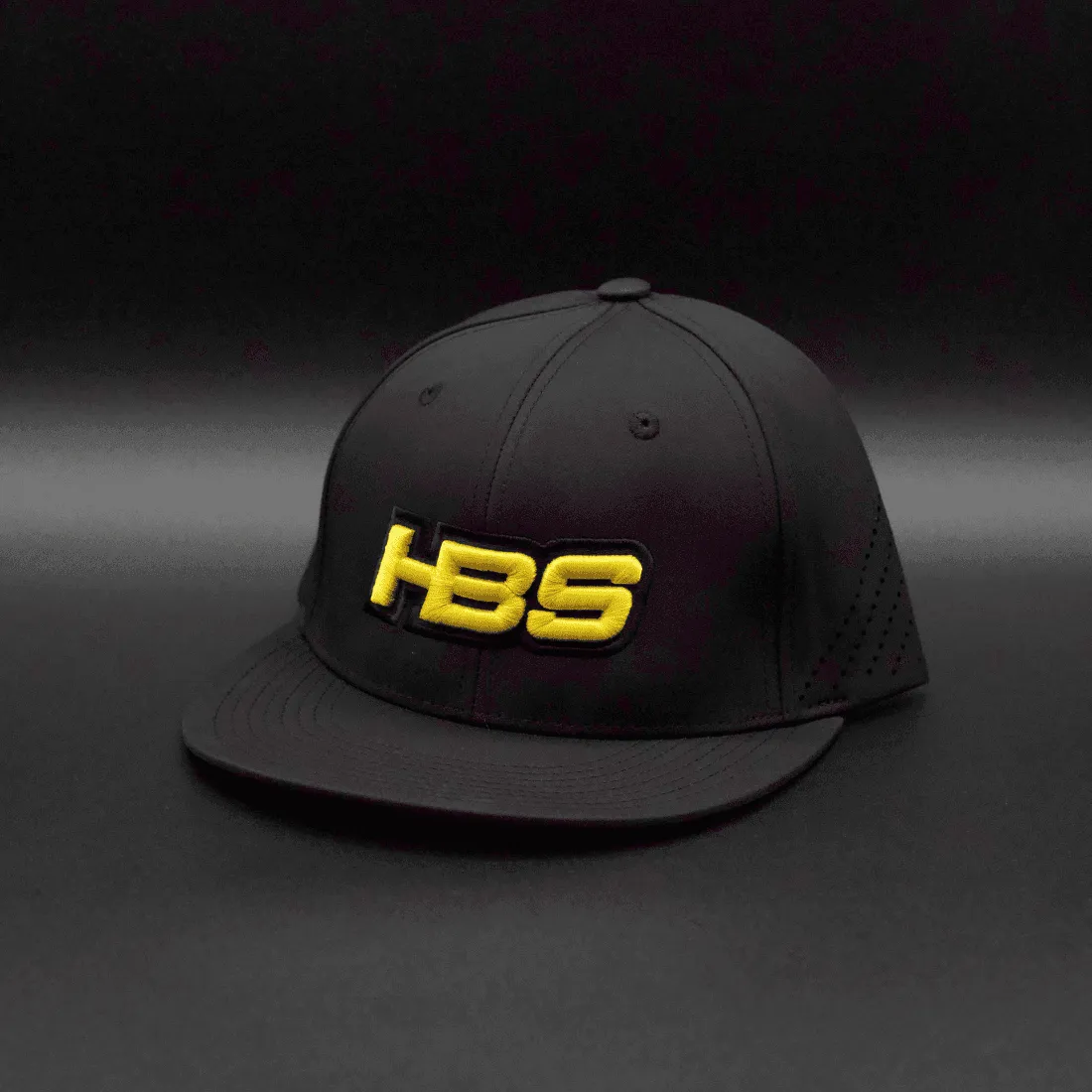 HB Sports (HBS Logo) Exclusive ES471 Fitted Flexfit Baseball and Softball Hat: Black & Yellow